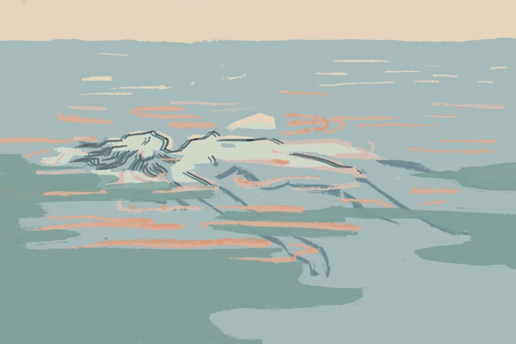 Illustration of person floating in a body of water